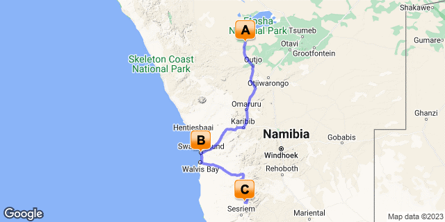 6 Days Etosha,Swakopmund & Sossusvlei map