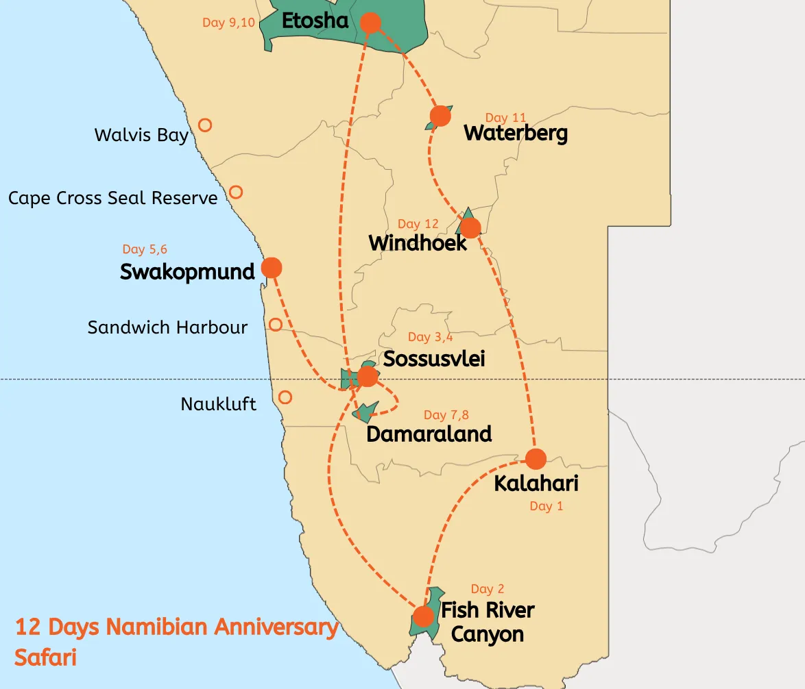 12 Day Luderitz, Sossusvlei Swakopmund, Skeleton Coast and Etosha National Park Budget (Lodging) Tour