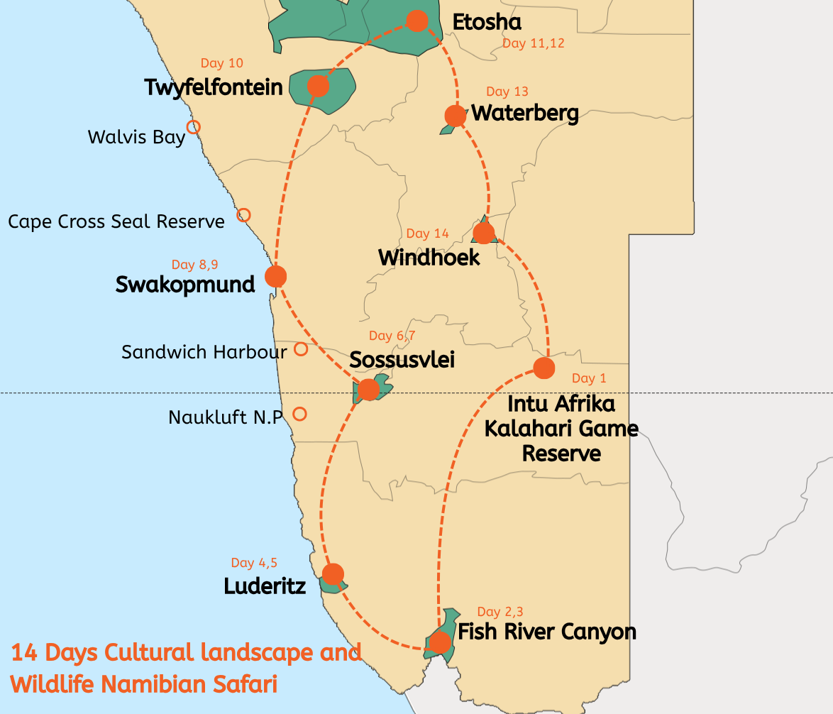14 Tage Kulturlandschaft und Wildtiere Namibias Safari (Unterkunft)