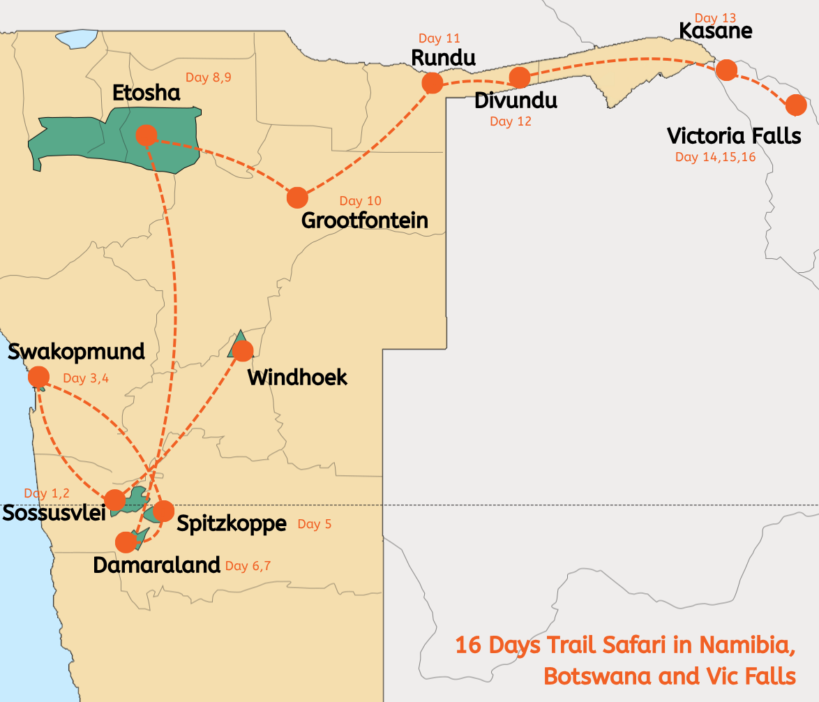 16 Days Trail Safari in Namibia, Botswana and Vic Falls (Lodging)
